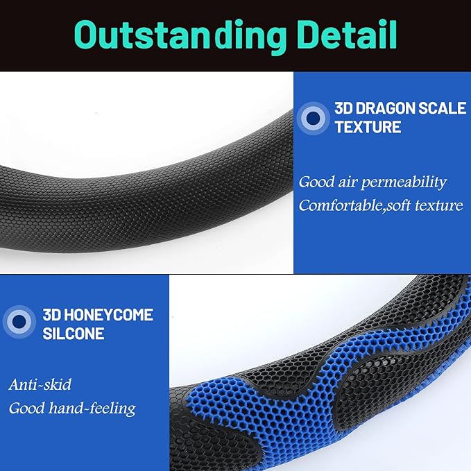 15 Inch Truck Steering Wheel Cover Leather Wheel Semi-Truck Comfy Grip Cover Anti Slip Car Accessory, Fits Rv, Big Rig and Classic Car (Blue, Classic Style)