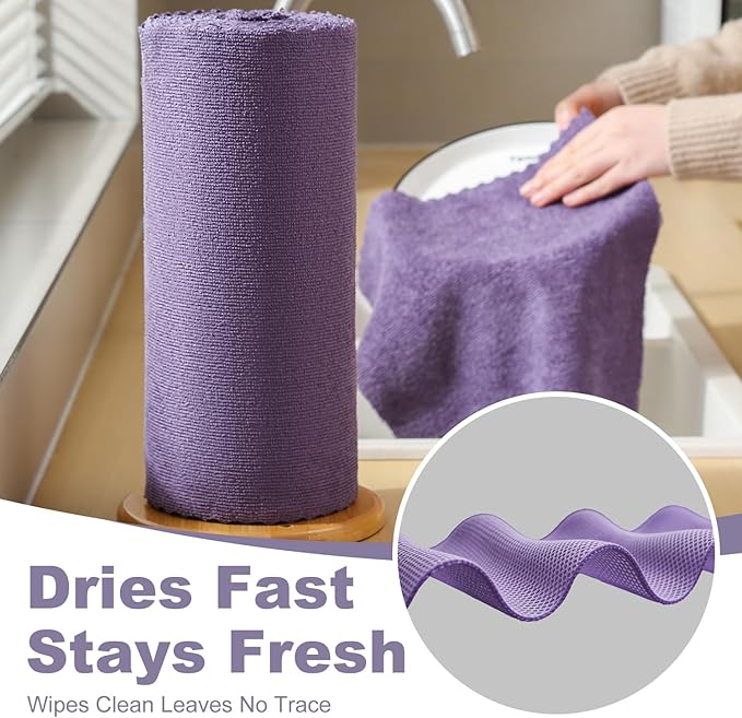 Jessy Home 2 Roll Reusable Paper Towels,100 Sheets Tear Away Microfiber Cleaning Cloth, Lint Free Cleaning Rags for Kitchen, Dishcloth,Household Cleaning Supplies