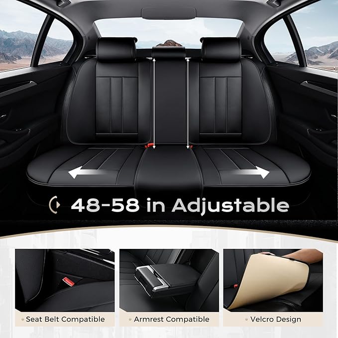 Coverado Car Seat Cover, Cover for Cars Front Seat, Premium Leather, Universal Fit Waterproof Seat Protectors, Car Seat Cushion Non-Slip for Most Cars-Black