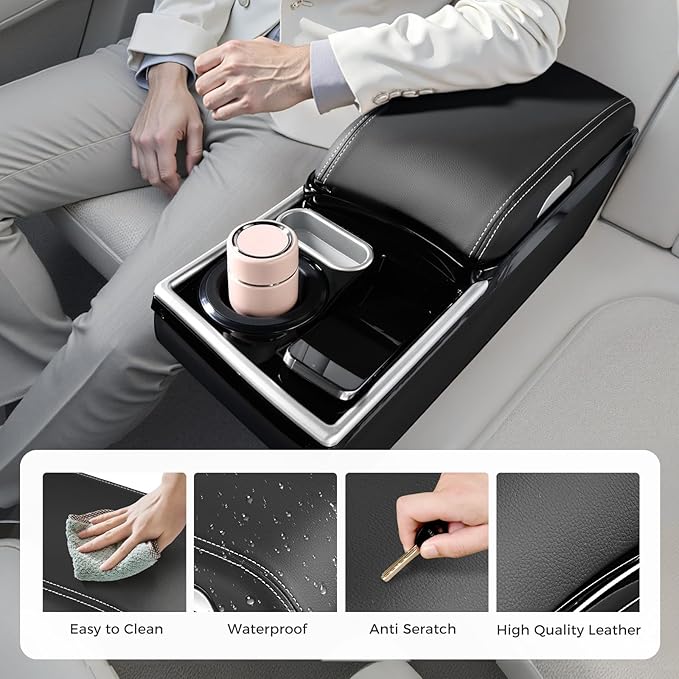Coverado Center Console, Universal Bench Seat Center Console, Truck Back Seat Car Organizer with Cup Holder, Rear Central Car Armrest Box with Storage, Black