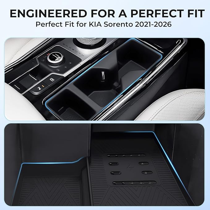 VONAX Cup Holder Insert & Wireless Charging Pad Protector Compatible with KIA Sorento 2026 2025 2024 2023 2022 2021, Center Console Cup Holder & Wireless Charging Mat for Sorento Accessories, Black