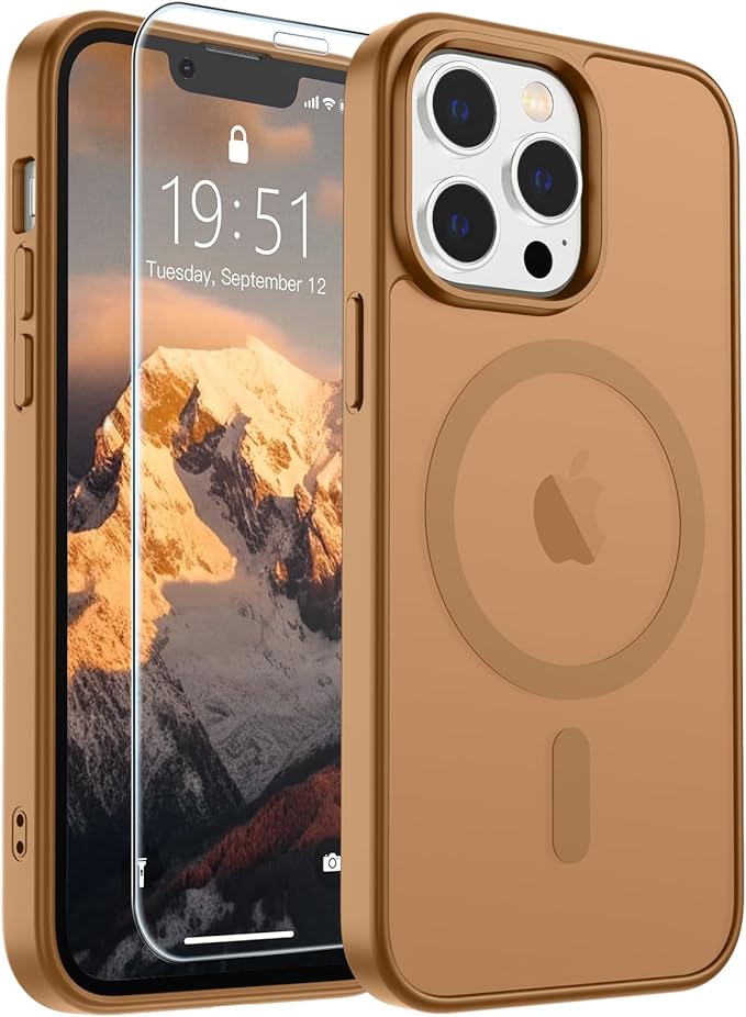 SUPFINE Magnetic for iPhone 12 Pro Max Case (Compatible with MagSafe) (Military Grade Drop Protection) Slim Translucent Matte Shockproof with Anti-Fingerprint Phone Case,Brown