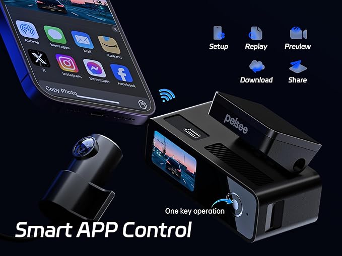 Pelsee P1 Duo 4K Dash Cam Front and Rear, 64GB SD Card, 4K+1080P Dual Dash Camera for Cars, Wi-Fi & App Control, 1.5’’IPS Display Car Camera, Voice Control, Night Vision, 24H Parking Mode, G-Sensor