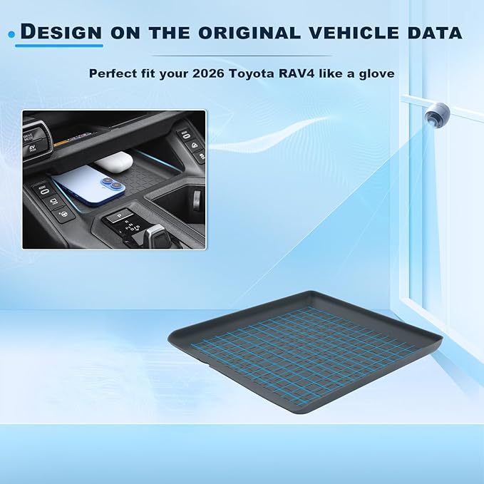 (3PCS)2026 R AV4 Center Console Organizer For 2026 Toyota R AV4 Wireless Charging Pad & Shifter Front Mats & Passenger Dash Tray 2026 R AV4 Accessories Anti-Slip Silicone Liner Mat Set 6th Gen R AV4