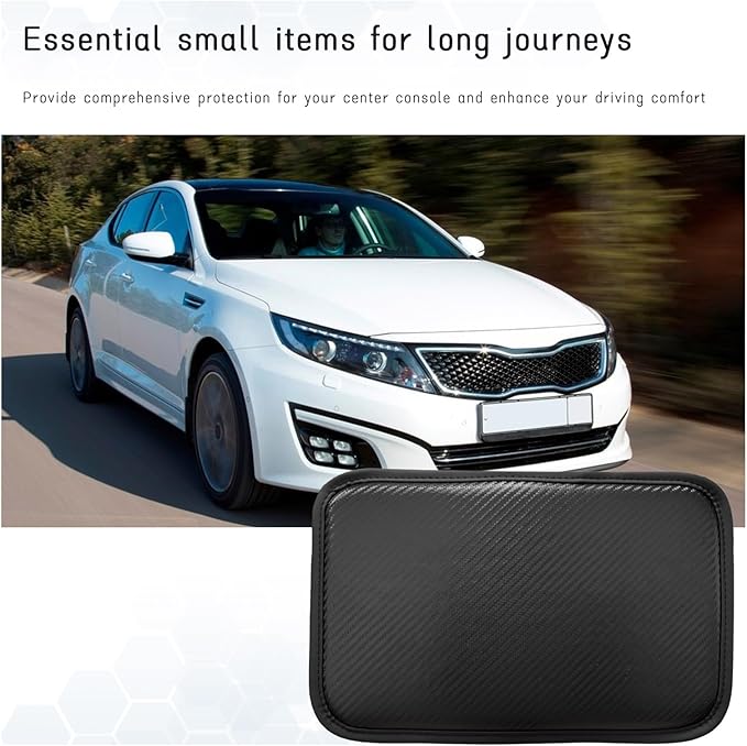 Car Center Console Cushion Pad, Universal Leather Waterproof Armrest Seat Box Cover, Comfortable Auto Armrest Cover Protector, Car Interior Decor Accessories for Most Vehicles (Carbon Fiber)