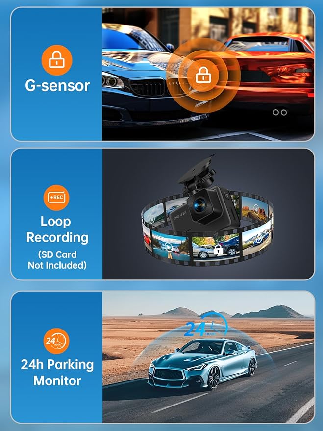 Dash Cam Front and Rear, 2.5K+1080P Dual Dash Camera for Cars, 2’’ Display Mini Car Camera, G-Sensor Dashcam, Night Vision, 24H Parking Mode, Loop Recording, 170°Wide Angle