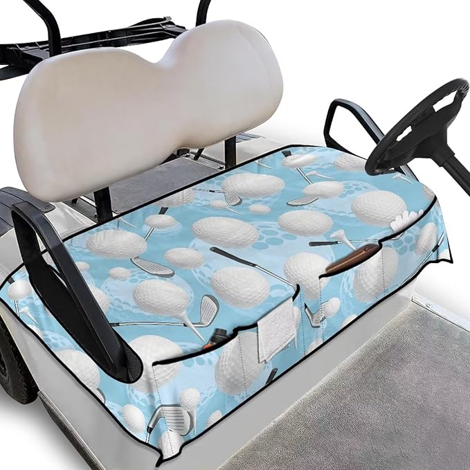 Biyejit Golf Cart Seat Covers with 4 Pockets Golf Cart Seat Towel Blanket Fits 2-Seat Golf Carts, Golf Cart Accessories