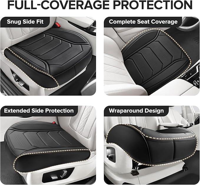 CAPITAUTO 2 Pack Bottom Car Seat Cover, Dual Storage Pockets Luxury Faux Leather Front Seat Covers for Cars, Super Breathable, Anti-Slip, Full Wrapping Edge - Fit for Most Sedans SUV Trucks (Black)