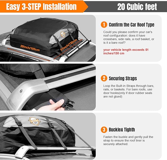 Sailnovo Rooftop Cargo Carrier Roof Bag, 20 Cubic feet Soft Waterproof Car Roof Bag fit Cars with/Without Rack, 6 Tie-Down Straps, 6 Door Hooks, Foldable Car Top Carrier for Road Trip Camping Travel