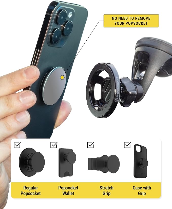 Scosche SMS2WD MagicMount MagSafe Suction Cup Phone Mount for Car Windshield/Dashboard Cell Phone Holder Compatible with Popsocket, Magnetic Stand Compatible with iPhone 17/16/15/14/13/12 & Android