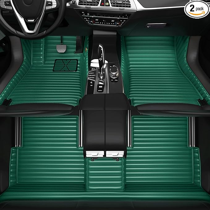 All-Weather car Floor MATS-Suitable for 99% of car Models,Leather car mat, offering Personalized Embroidery and Multiple Color Options,Provide Protection for car Rug (Green=)