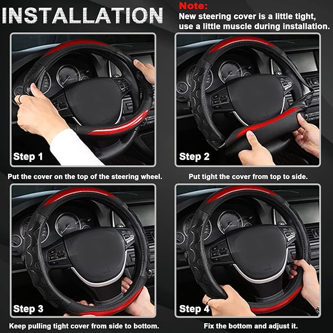 GIANT PANDA Steering Wheel Cover for Dodge Ram 1500 - Car Steering Wheel Covers for Dodge Ram 2500 3500 15.5-16 inch - Red