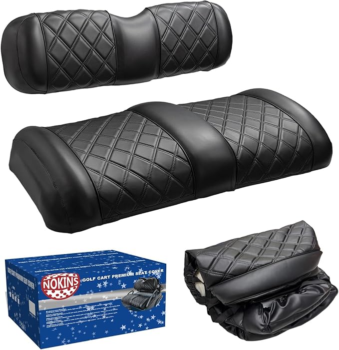 NOKINS Golf Cart Diamond Seat Covers Kit with Sponge Padding - Fit for Most OEM Standard Front Seats, OEM Standard Seat Upgrade Seat Covers (Fit for EZGO TXT 1994-2013/EZGO RXV)
