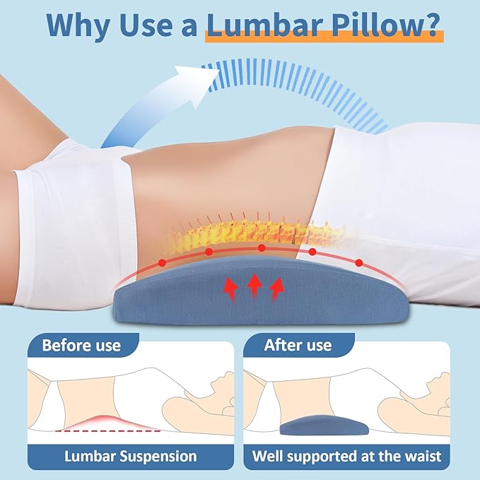 Lumbar Support Pillow for Bed: Memory Foam Lower Back Pain Relief Pillow for Sleeping, Ergonomic Waist Pillow for Side & Back Sleepers, Sciatica & Hip Pain Relief with Wedge Body Positioner Covers