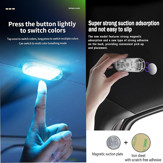 LumosAuto 4PCS Car Interior LED Lights, USB Powered Ambient Lighting Kit with Music Sync & Touch Control for Footwell, Dash Decoration, Safe Driving