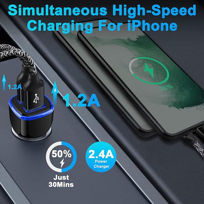 Car Charger, 2.4A 12W AndHot 2 Pack Mini Dual Port USB Car Charger Adapter Plug for iPhone 15 14 13 12 SE 11 Pro Max XR XS X 8 7 6S Plus, iPad, Samsung Galaxy S23 S22 S21 S20 S10 Note 20, LG, Android