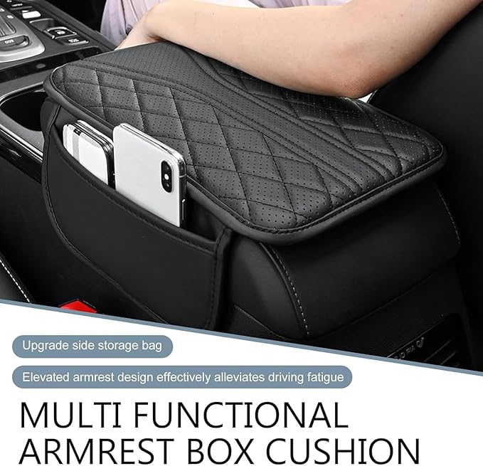 Car Center Console Cover for Lexus RX 350 2021-2023, Leather Memory Foam Auto Armrest Cover Cushion Pad with 2 Storage Bags Non-Slip Universal Interior Accessories,Gray