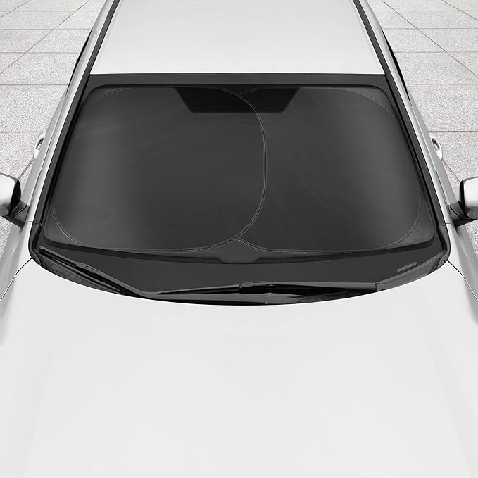 BDK 2PC Metallic Black Car Window Sun Shade Auto Shade for Windshield Visor, Block UV Reflect Heat to Keep Your Car SUV Truck, 31.75" x 28.75"