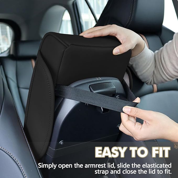 Hovom Car Center Console Cover, 13.39"×7.87"×2.76" Leather Armrest Cover for Cars, Memory Foam Armrest Pillow with Pocket, Cup Holder & Phone Slot, Universal Vehicle Arm Rest Cushion Pad (Black)