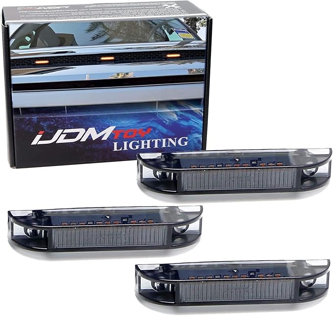 iJDMTOY Smoked Lens Amber LED Grille Lights Kit Compatible with 2014-2021 Toyota Tundra, Center Set 3-Piece Marker Lamps w/Wiring & Hardware