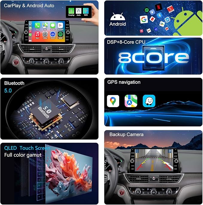 4G LTE QLED Radio for Honda Accord 10th Gen 2018-2022 Upgrade,8-Core CPU Touch Screen Stereo,Wireless CarPlay & Android Auto,Support OEM SWC and Camera