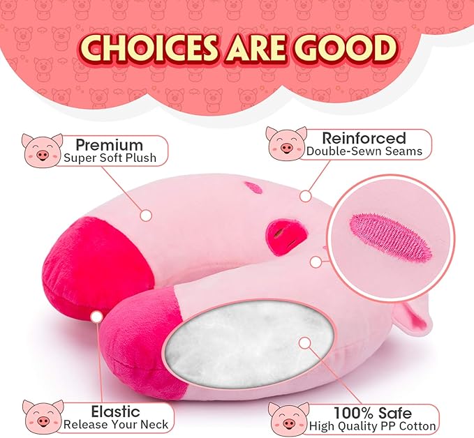 H HOMEWINS Travel Pillow for Kids,Toddler Neck Pillow Cute Animal Neck Head Chin Support Travel Accessories for Airplane, Car, Train,Recline