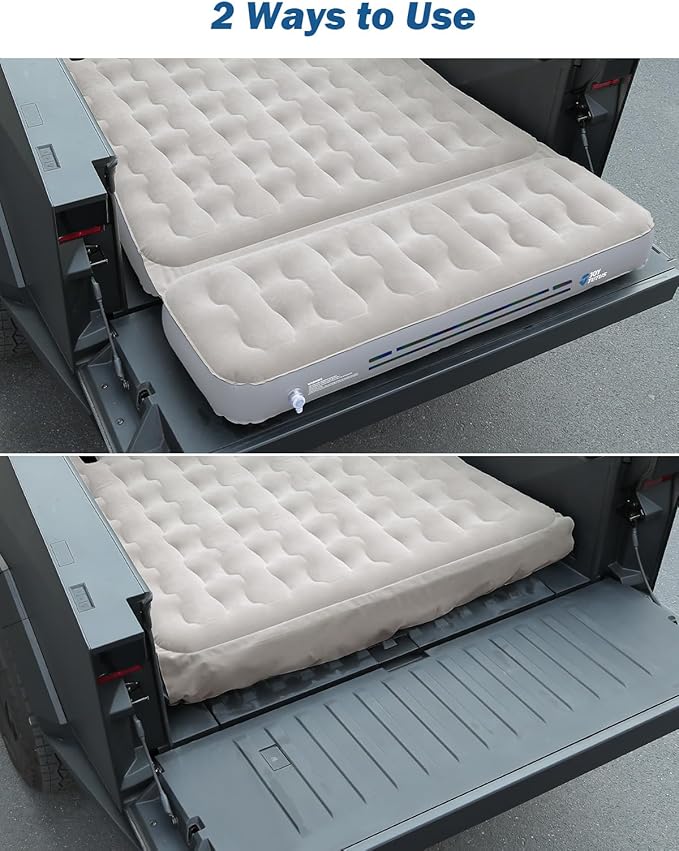JOYTUTUS Truck Bed Air Mattress with 2 Pillows for Cybertruck Accessories Custom Fit Inflation Camping Air Bed with Built-in Pump & Carry Bag- Grey