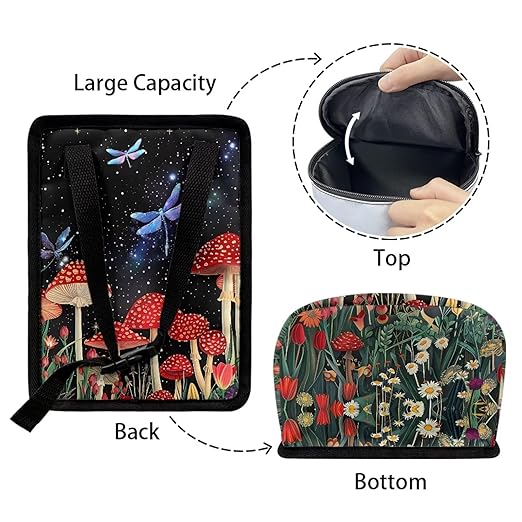 Mushroom Dragonfly Car Trash Can Auto Garbage Bag Car Trash Can with Lid Leak-Proof Car Storage Bag Garbage Bag Hanging for Headrest Portable Car Backseat Organizer