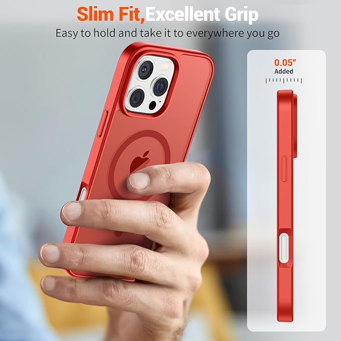 SUPFINE Magnetic for iPhone 16 Pro Max Case (Compatible with MagSafe) (Military Grade Drop Protection) Slim Translucent Matte Shockproof with Anti-Fingerprint Phone Case,Red