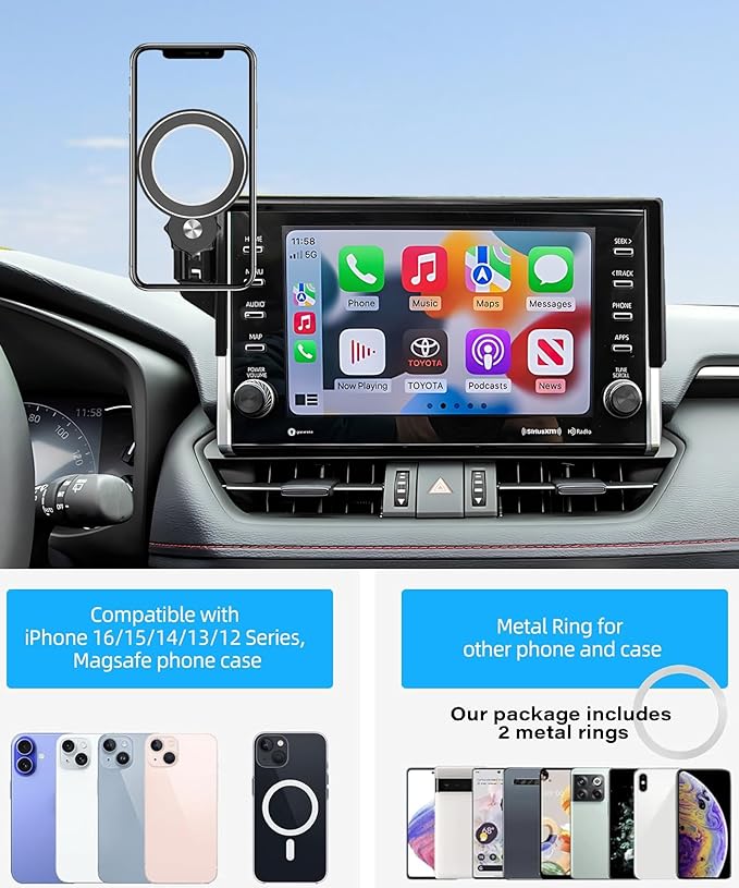 Car Phone Holder for Toyota RAV4 2022 Accessories Apply to 9 Inch Touch Screen Fixed Clip Magnetic Cell Phone Mount Hands-Free 360 Degree Rotation