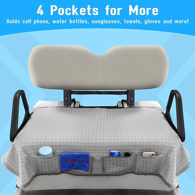 Golf Cart Seat Covers Cooling Ice Silk Golf Cart Seat Blanket for EZGO TXT RXV/Club Car DS Precedent Front Seat 4 Pockets Seat Blanket for 2-Person Seats, Keeps Seat Cool and Clean Gray