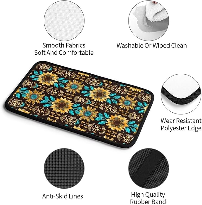 Car Center Console Cushion Pad Vintage Sunflower Yellow Universal Armrest Seat Box Cover Protector Aztec Floral Leopard Car Decor Accessories Fit for Vehicle, SUV, Truck, Sedans