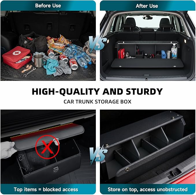 SUV Trunk Organizers and Storage, Waterproof Leather Car Storage Organizer with Lid & Sturdy Handle, Large Capacity Car Storage Bins for Groceries, Commute, Road Trips (39.76 inch)