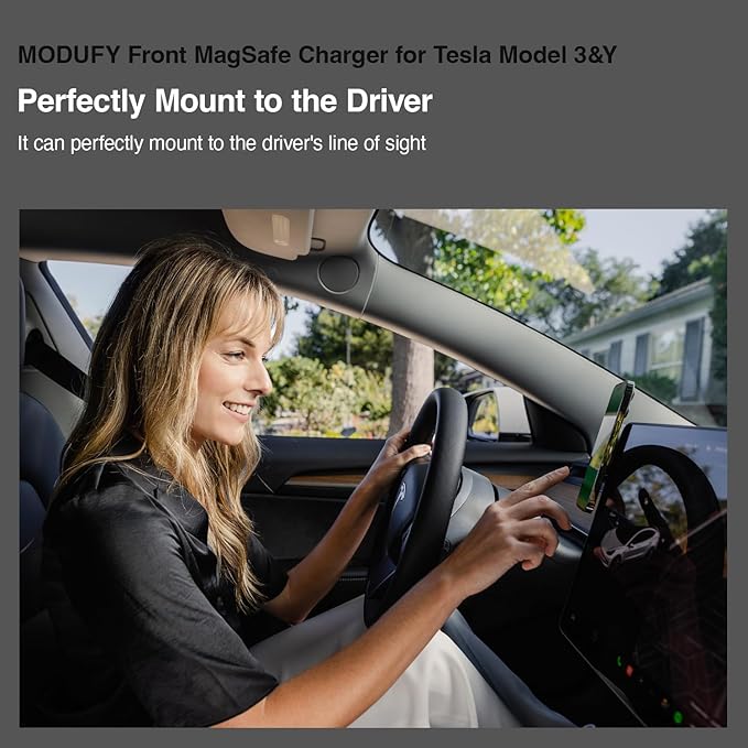 Front MagSafe Charger for Tesla Model 3 & Model Y Tesla Phone Holder Car Mount 15W Magnetic Fast Charging Wireless Left Handle
