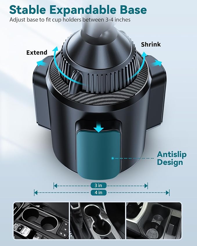 EXELIQ Cup Holder Charger Mount for Magsafe, Wireless Magnetic Car Mount Charger with Heat Dissipation System, 15W Fast Charging Phone Holder for iPhone 17 16 15 14 13 Pro Max Mini with PD 30W Adapter
