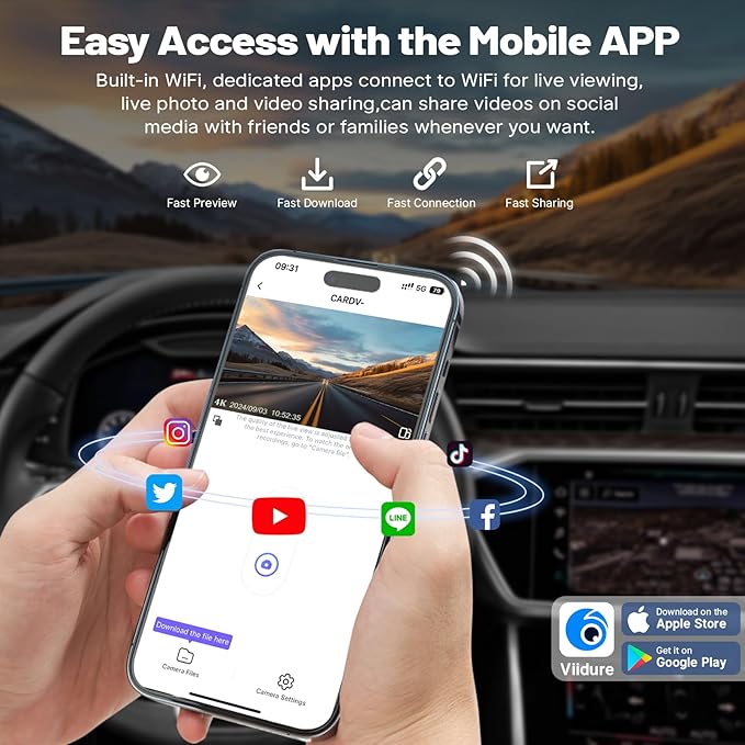 Front 4K & Rear 1080P Dash Cam for Toyota RAV4 2022 2023 2024 2025 2026 LE Limited SE Adventure XLE Premium XSE (Model B) with Vent Hole, OEM Look, WiFi&APP, G-Sensor, Loop Recording, 128GB Card