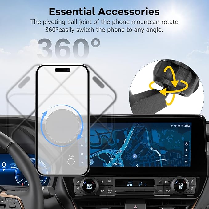 Car Phone Holder Fit for Grand Highlander/Grand Highlander Hybrid 2024-2025 Accessories Dash Organizer with MagSafe Cell Phone Mount 12.3-inch, Cell Phone Automobile Cradles Hands-Free 360° Rotation