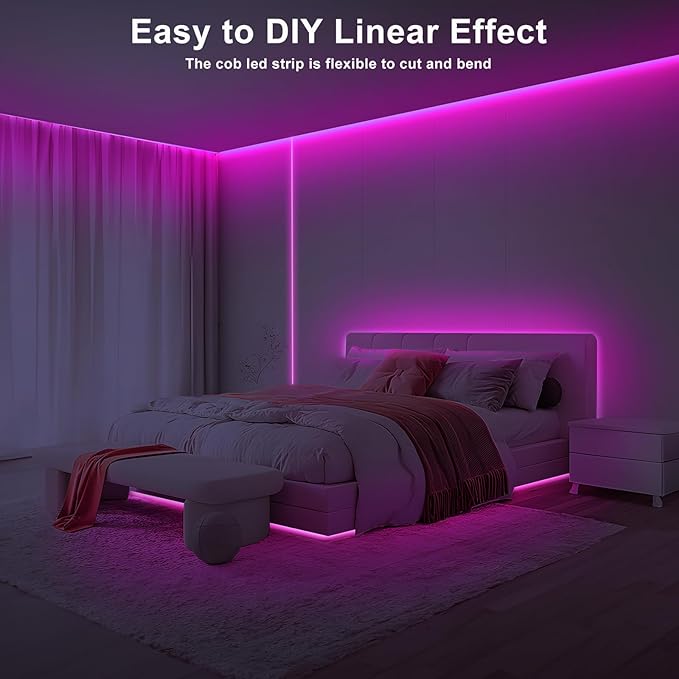 Tatazone 16.4ft Pink COB Led Strip Lights with RF Remote, Dimmable Bright Adhesive Indoor Led COB Light Strip for Cabinet, Painting, Room, Bed