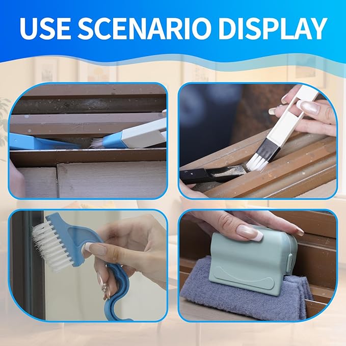 Window Track Cleaner Tool Set, 13 Pcs Magic Window Sill Cleaning Tools Kit with Groove Cleaning Brush for Door Tracks, Tile Lines, Shutter, Car Vents