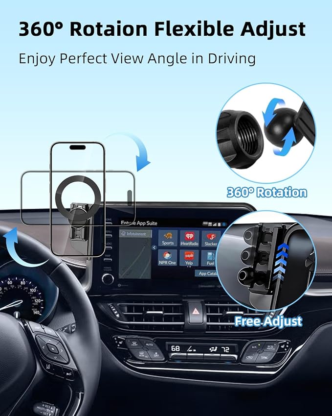 PZK Car Phone Mount for Toyota C-HR CHR 2019 2020 2021 2022 LE/XLE/Limited/Nightshade Accessories 8-inch Screen Compatible with Magsafe Cell Phone Holder 360° Rotation Phone Cradles Not Affect Vent