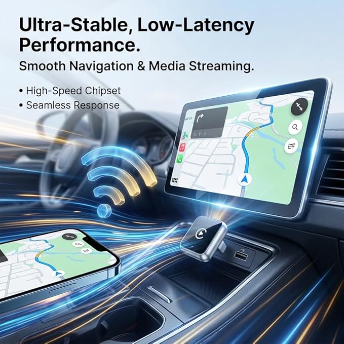 Wireless CarPlay Adapter, 2-in-1 Mini CarPlay & Android Auto Wireless Adapter, Plug & Play, Auto Connect, Car Accessories, Car Play Dongle Compatible with iPhone & Android