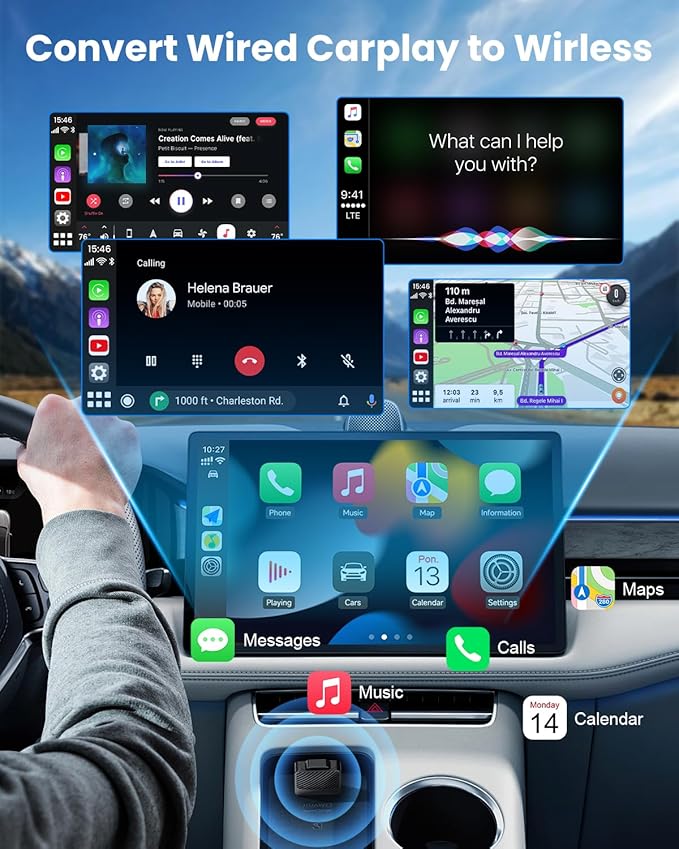 Wireless CarPlay Adapter for iPhone & Android Auto, No Delay, Fast & Stable Connection, Plug & Play, Converts Wired to Wireless Carplay Dongle for iOS 10 Android 11 and Above, USB-A/Type-C Port