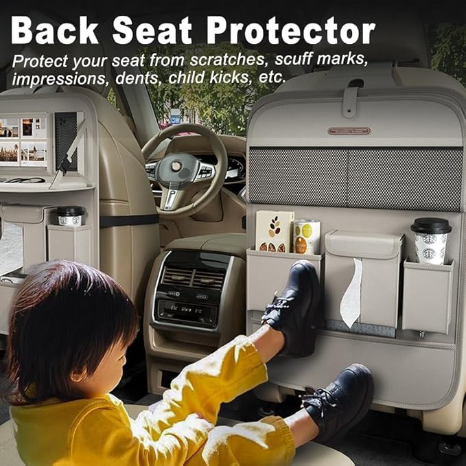 XDV Car Seat Organizers,Multi-functional Back Seat Protectors, Storage Pouches, and Tray Holders (for Cars, Kids, Seat Back and Rear Seats) (Plain Gray, 1 Pcs)