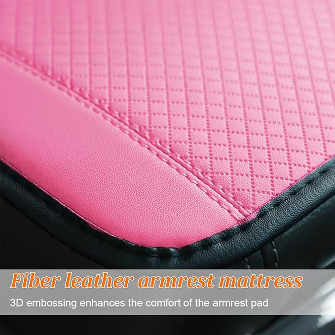 Car Center Console Cover, PU Leather Vehicle Armrest Seat Box Cover Protector, Comfortable Automotive Interior Arm Rest Cushion Pad Accessories, Universal for SUV Sedan Truck (Pink)