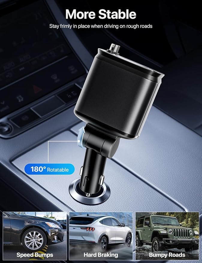 Retractable Car Charger with Starlight, 66W Starlight in Car roof 4 in 1 Retractable Car Phone Charger Adapter, Fast Charging USB C Cable, Compatible with iPhone 17/16/15/14/13/12