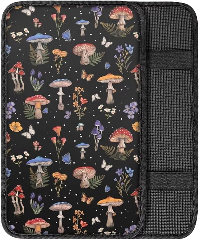 Coldinair Mushroom Floral Car Center Console Pad Soft Armrest Protector Cover Fit for Most Vehicle,SUV,Truck,Washable
