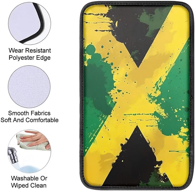 Auto Center Console Pad, Universal Car Armrest Seat Box Cover,Jamaican Flag Auto Armrest Cover Protector for Most Vehicle, SUV, Truck