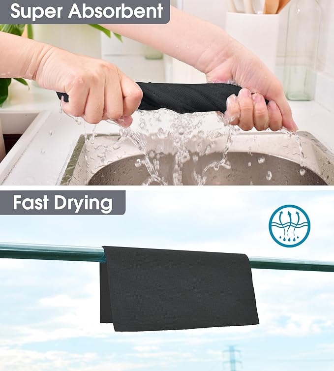 KitchLife Microfiber Cleaning Cloth Roll - Tear-Away Reusable Microfiber Paper Towels, Lint-Free, Washable, 20 Sheets for Kitchen, Car, Dishes, and Sensitive Surfaces (Black)
