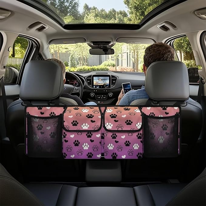 Hanging Car Trunk Organizer, Dog Paw Print Waterproof Car Back Seat Storage Bag Multipurpose Foldable Car Trunk Storage Bag for Car Trunk Storage and Decoration