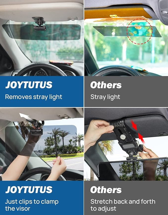 JOYTUTUS Sun Visor for SUV, 2 Pack Polarized Sun Visor Extender for Truck, Universal UV400 Car Visor Extension Anti-Glare Easy to Install, Protect from Glare/UV Ray/Stray Light
